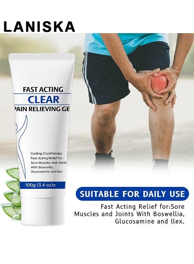 LANISKA Fast Acting Clear Pain Relieving Gel, Soothing Cooling Gel, Relieve Muscle Tension, Sports Soothing Cooling For Active Women & Men, Post-Workout Recovery & Daily Body Care, Cooling With Menthol And Frankincense, Fast Absorbing, 100G - Image 2