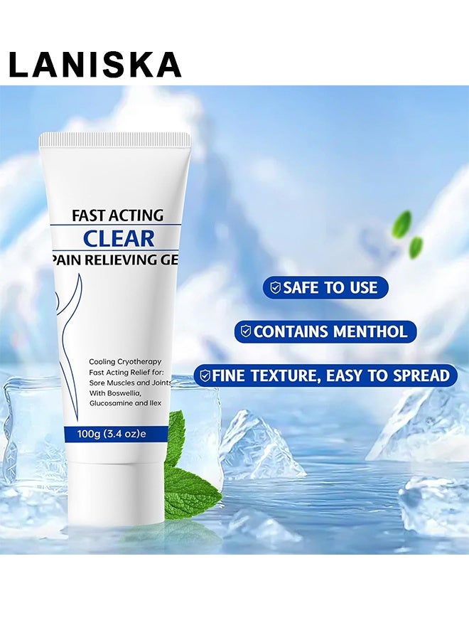 LANISKA Fast Acting Clear Pain Relieving Gel, Soothing Cooling Gel, Relieve Muscle Tension, Sports Soothing Cooling For Active Women & Men, Post-Workout Recovery & Daily Body Care, Cooling With Menthol And Frankincense, Fast Absorbing, 100G - Image 5