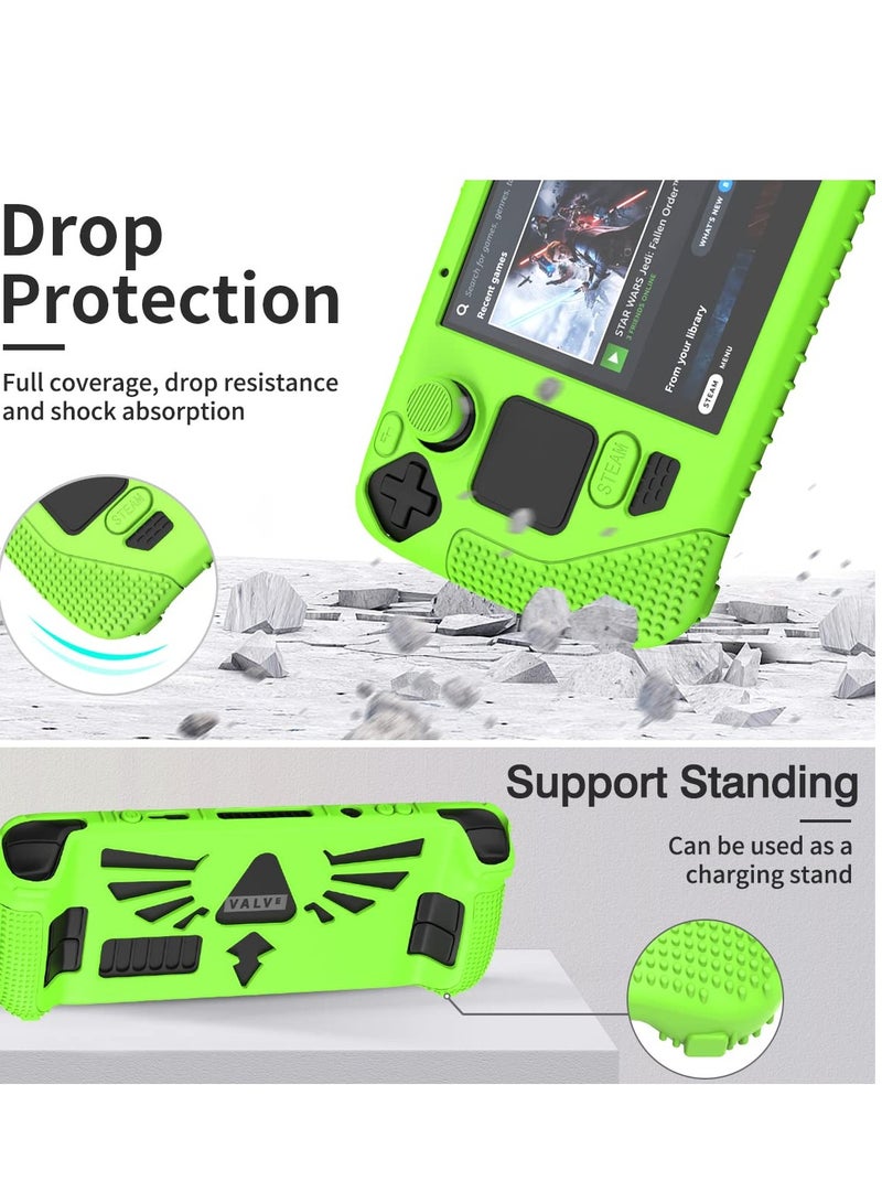 SOLARAE Steam Deck Standing Protective Case, Thickening Silicone Accessories Protector, Soft Cover Skin Shell with 2 Pairs Thumb Grips, Full Protection Kit to Anti-Slip for Valve Stream Deck (Green) - Image 2