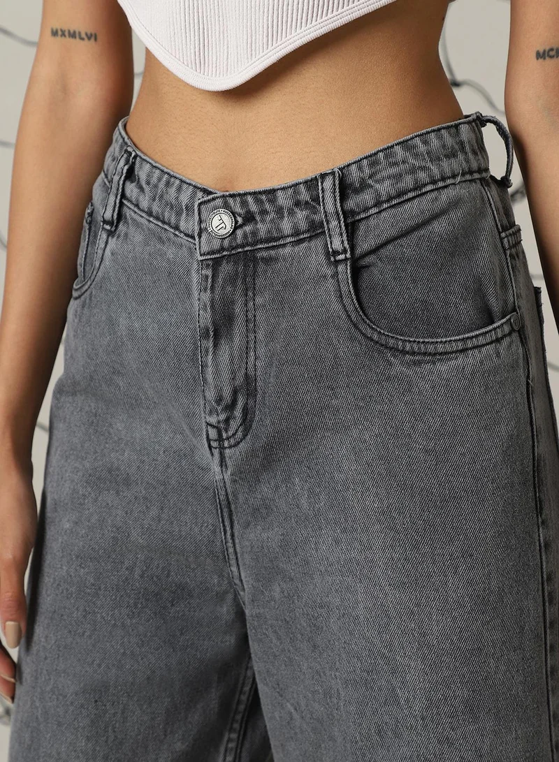 Hubberholme Women's Black 100% Cotton Distressed Full Length Baggy Fit Jeans