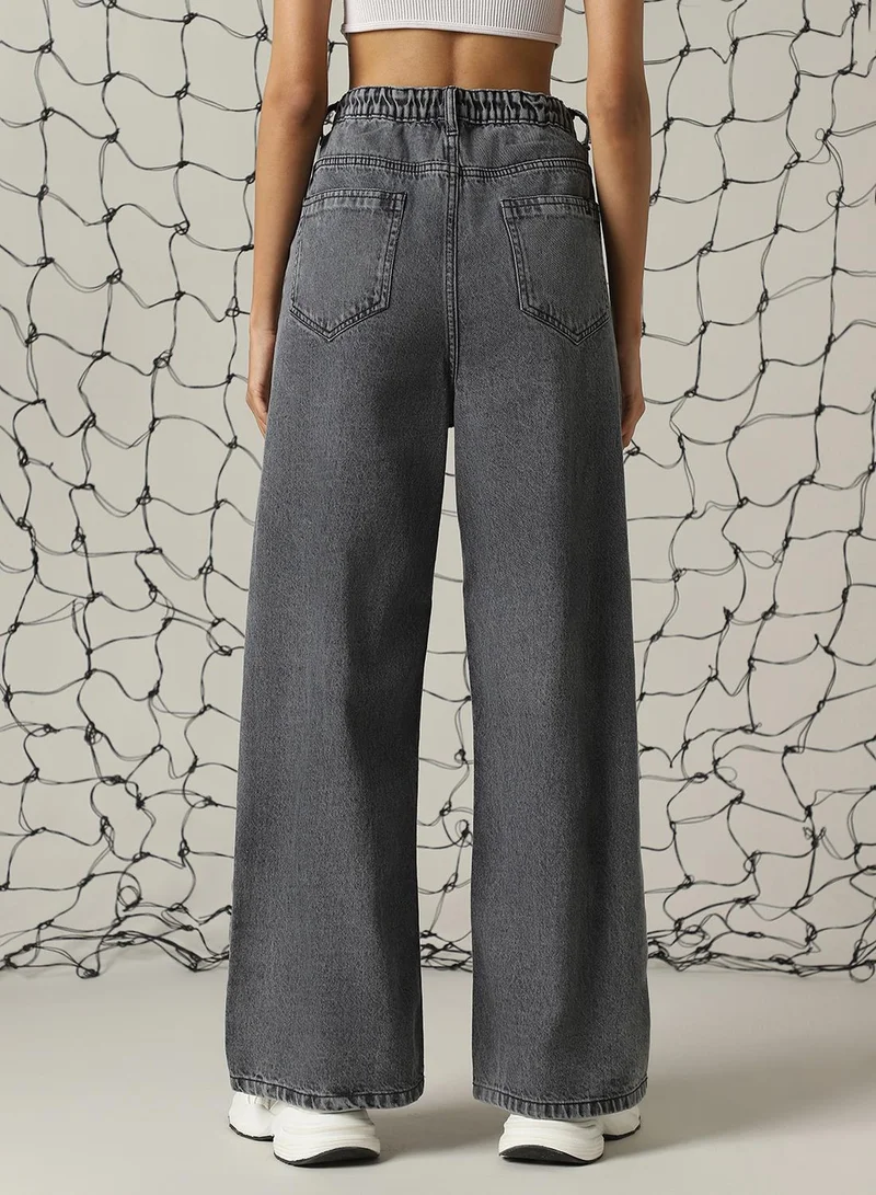 Hubberholme Women's Black 100% Cotton Distressed Full Length Baggy Fit Jeans