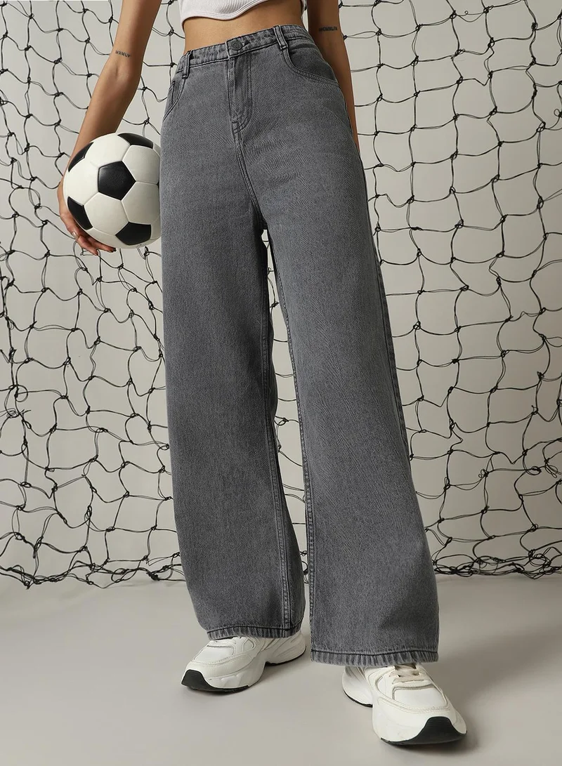 Hubberholme Women's Black 100% Cotton Distressed Full Length Baggy Fit Jeans