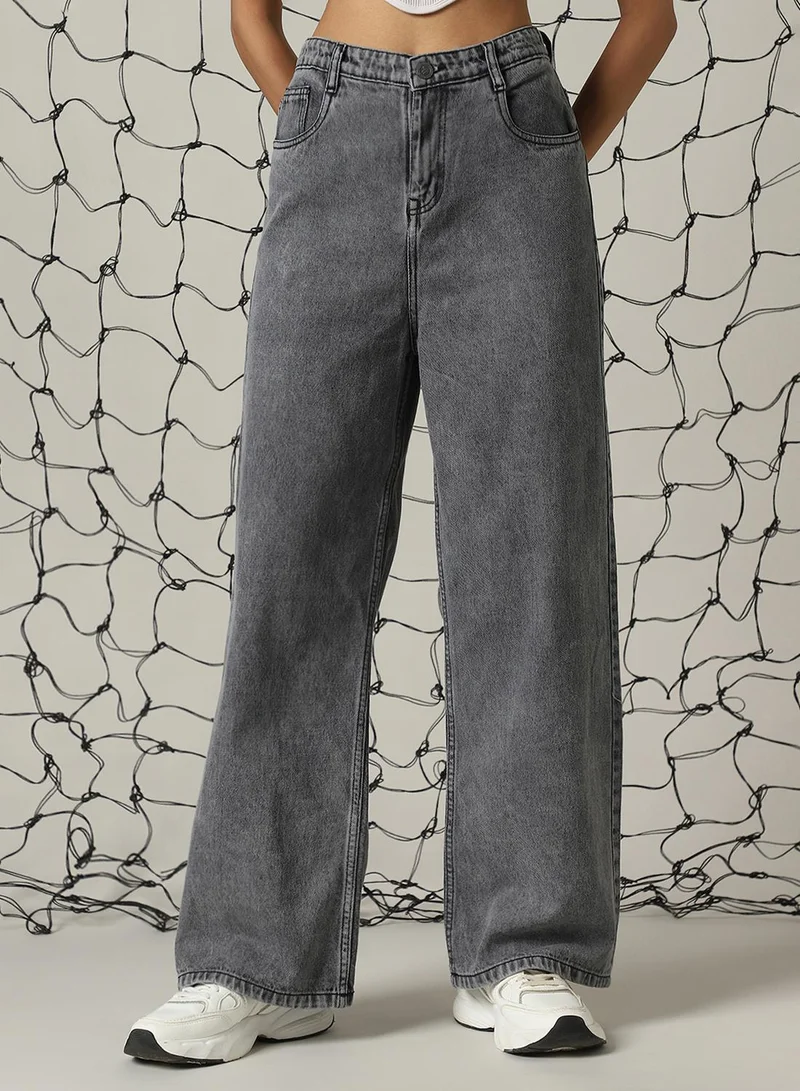 Hubberholme Women's Black 100% Cotton Distressed Full Length Baggy Fit Jeans