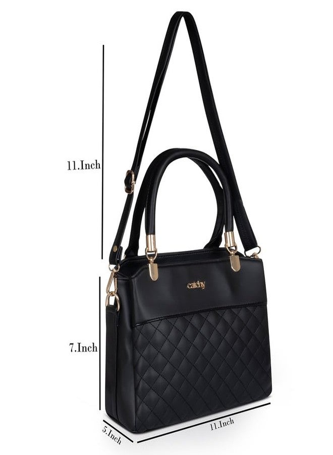 Catchy || Elegant Black Quilted Handbag - Premium PU Handbag with Shoulder Strap - Image 3