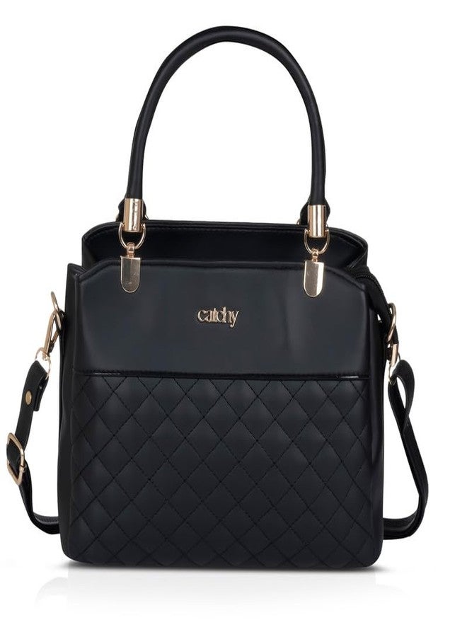 Catchy || Elegant Black Quilted Handbag - Premium PU Handbag with Shoulder Strap - Image 1