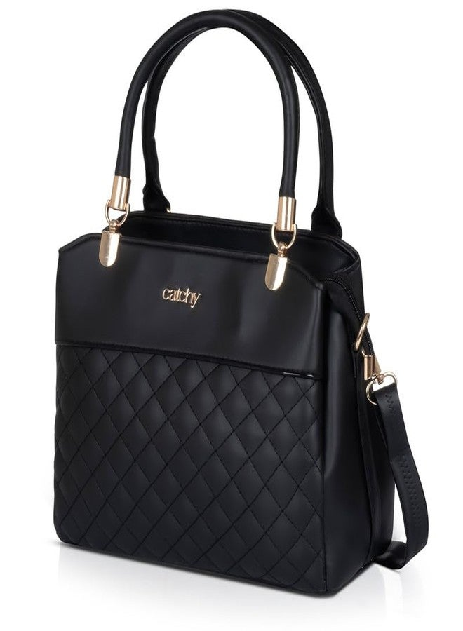Catchy || Elegant Black Quilted Handbag - Premium PU Handbag with Shoulder Strap - Image 2