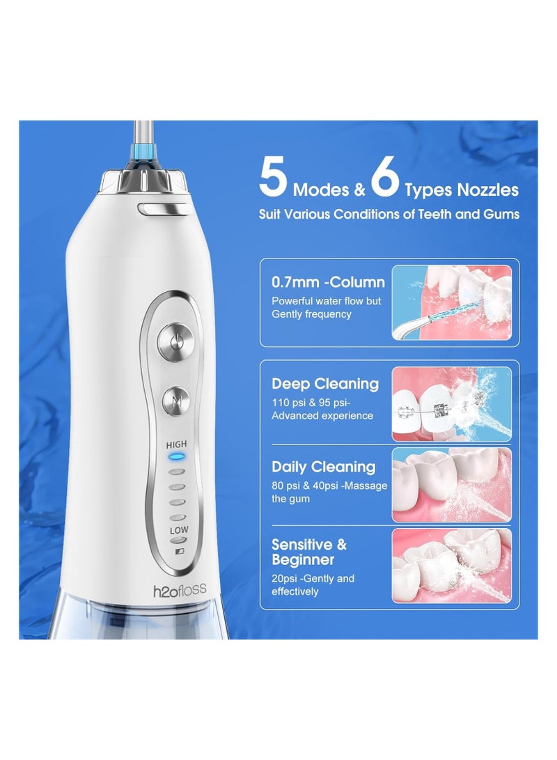 H2O Professional Cordless Water Flosser Portable Rechargeable IPX7 Waterproof Teeth Cleaning 300ml Tank for Home Travel HF-6 - Image 2