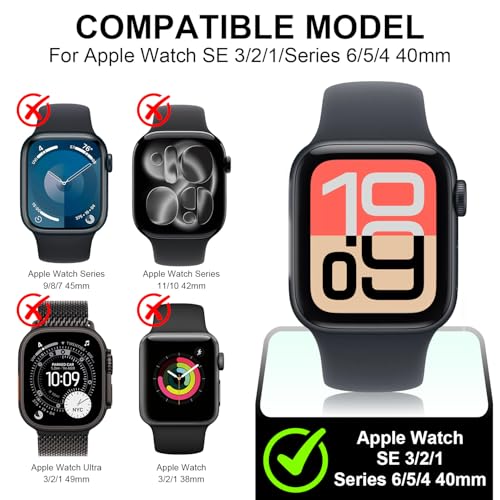 Diruite Suoman for Apple Watch Series 6/5/4/Series SE/SE 2/SE 3 40mm All-Around Screen Protector Case, Tempered Glass Screen Protector Case Ultra-Thin for iWatch 40mm Protection Cover - Black+Clear - Image 2