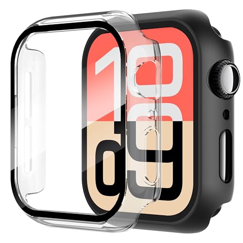 Diruite Suoman for Apple Watch Series 6/5/4/Series SE/SE 2/SE 3 40mm All-Around Screen Protector Case, Tempered Glass Screen Protector Case Ultra-Thin for iWatch 40mm Protection Cover - Black+Clear - Image 1