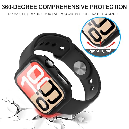Diruite Suoman for Apple Watch Series 6/5/4/Series SE/SE 2/SE 3 40mm All-Around Screen Protector Case, Tempered Glass Screen Protector Case Ultra-Thin for iWatch 40mm Protection Cover - Black+Clear - Image 4