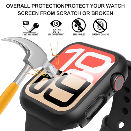 Diruite Suoman for Apple Watch Series 6/5/4/Series SE/SE 2/SE 3 40mm All-Around Screen Protector Case, Tempered Glass Screen Protector Case Ultra-Thin for iWatch 40mm Protection Cover - Black+Clear - Image 3