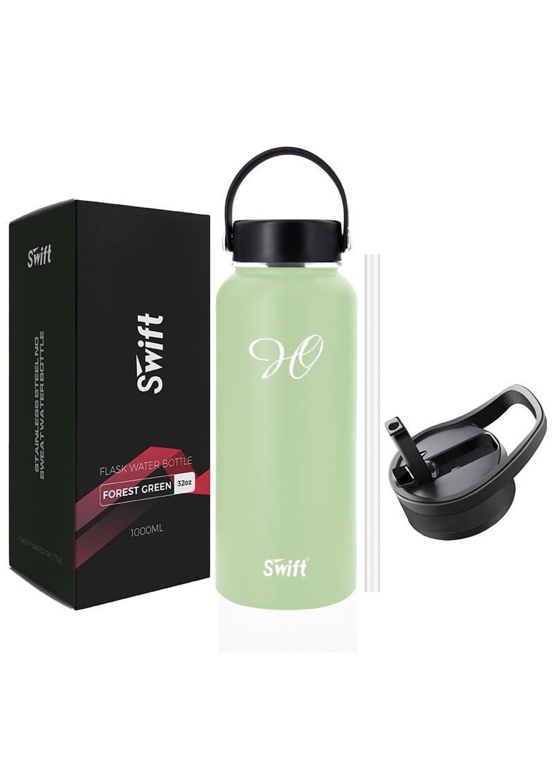 Swift 32oz Stainless Steel Flask Water Bottle with Straw and 2 Lids, Reusable Wide Mouth Travel Thermo Water Mug for Gym, Sports, Camping,  Traveling 1000ml  - Image 1