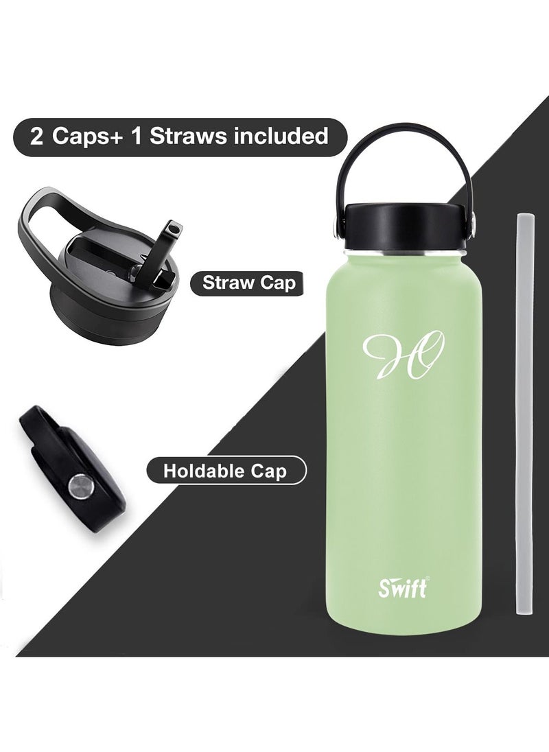 Swift 32oz Stainless Steel Flask Water Bottle with Straw and 2 Lids, Reusable Wide Mouth Travel Thermo Water Mug for Gym, Sports, Camping,  Traveling 1000ml  - Image 2
