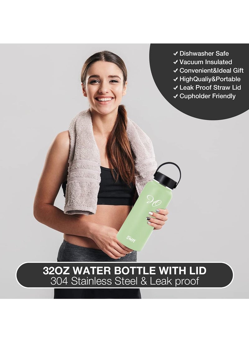 Swift 32oz Stainless Steel Flask Water Bottle with Straw and 2 Lids, Reusable Wide Mouth Travel Thermo Water Mug for Gym, Sports, Camping,  Traveling 1000ml  - Image 4