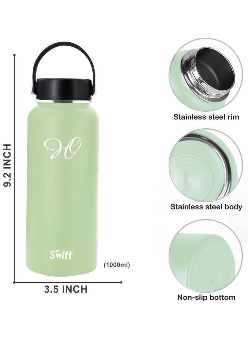 Swift 32oz Stainless Steel Flask Water Bottle with Straw and 2 Lids, Reusable Wide Mouth Travel Thermo Water Mug for Gym, Sports, Camping,  Traveling 1000ml  - Image 3