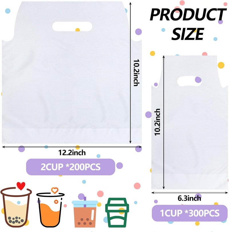 Tinlade 500 Pcs Clear Handle Drinking Poly Bags Bulk 2 and 1 Cup Plastic Portable Cup Carrier Holder Bag Packaging Delivery Hanging Hole, 6.3 x 10.2, 12.2 x 10.2 Inch - Image 2