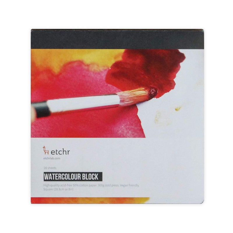 ETCHR Watercolor Paper Block - 8x8 Cold Press, 300g (140 lb), Professional Cotton, Warp-Resistant - Image 1