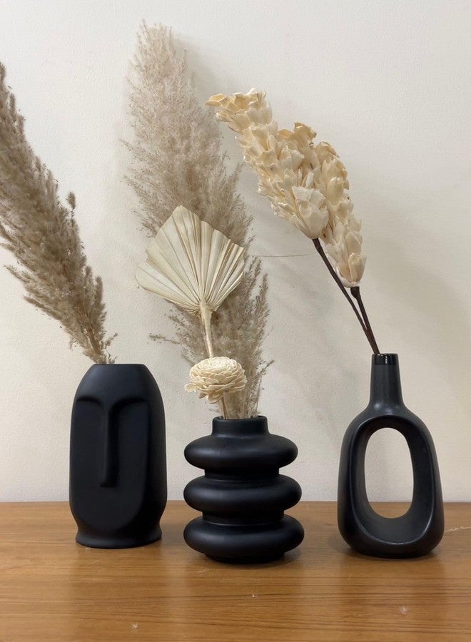 Craftribal Black Family Ceramic Vases for Home Decor Flower Vase for Living Room (Set of 3) (Size-6 inches) Decorative Flower Vases for Home Decoration Items Vases for Dry flowers,Dining Table,Gifting - Image 1