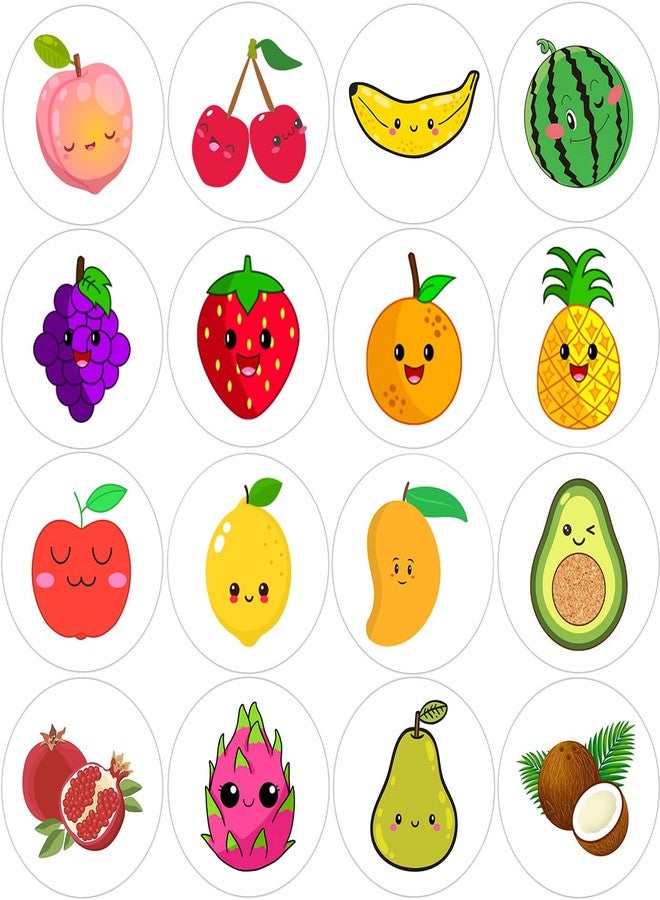 Hohamn 600 Pcs Fruit Stickers for Kids Teachers 1.5 Inch 16 Styles Cute Apple Banana Strawberry Watermelon Mango Fruit Stickers Roll for Kids Birthday Party School Reward Giveaways - Image 1
