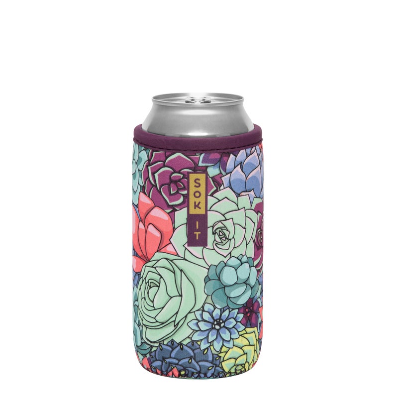 Sok It Can Sok Sleeve for Beer & Soda Insulated Neoprene Cover (Succulents  16oz Can Sleeve) - Image 1