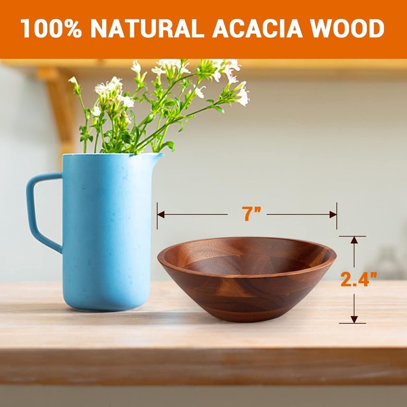 AIDEA Acacia Wooden Serving Bowls, 7 Inch Set of 4 for Salad, Soup, Noodle and More - Image 2