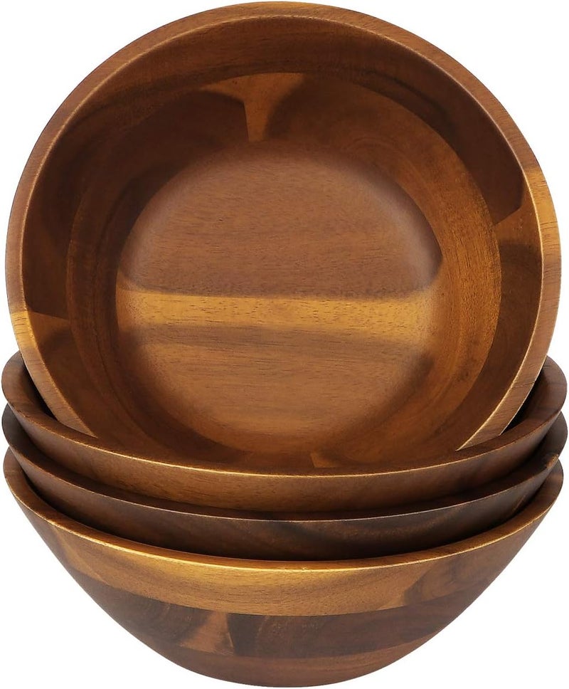 AIDEA Acacia Wooden Serving Bowls, 7 Inch Set of 4 for Salad, Soup, Noodle and More - Image 1