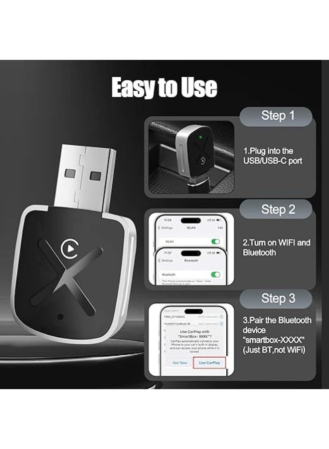 محول CarPlay لاسلكي لـ iPhone – تحويل CarPlay سلكي إلى لاسلكي مع كابل تمديد USB و Type-C – متوافق مع السيارات (2016+) و iPhone (iOS 10+) - Image 5