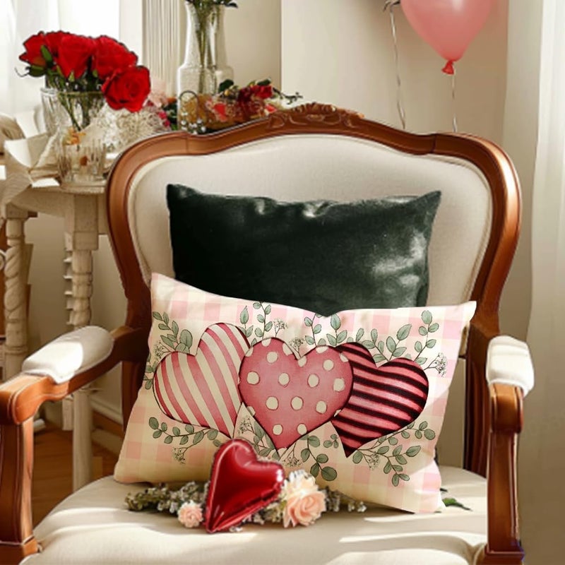RABUSOFA Valentine Heart Outdoor Pillow Covers 12x20 Inch Waterproof, Pink Love Plaid Spot Romantic Holiday Party Lumbar Cushion Cases Valentines Day Decoration for The Home (Pink, 12" x 20") - Image 5