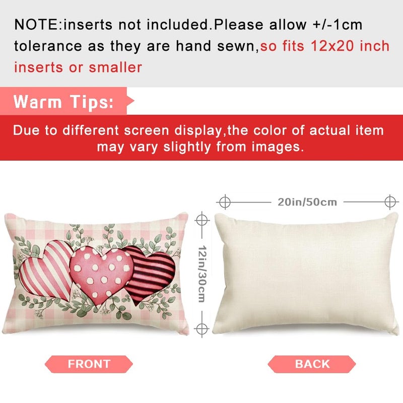 RABUSOFA Valentine Heart Outdoor Pillow Covers 12x20 Inch Waterproof, Pink Love Plaid Spot Romantic Holiday Party Lumbar Cushion Cases Valentines Day Decoration for The Home (Pink, 12" x 20") - Image 4