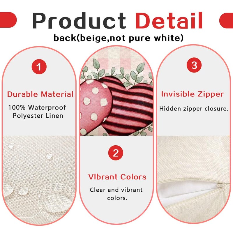 RABUSOFA Valentine Heart Outdoor Pillow Covers 12x20 Inch Waterproof, Pink Love Plaid Spot Romantic Holiday Party Lumbar Cushion Cases Valentines Day Decoration for The Home (Pink, 12" x 20") - Image 3