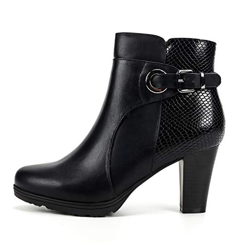 mysoft Women's Zipper Booties Chunky Stacked Heel Ankle Boots Buckle Strap Ankle - Image 4
