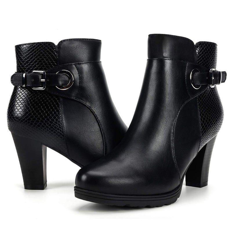 mysoft Women's Zipper Booties Chunky Stacked Heel Ankle Boots Buckle Strap Ankle - Image 5