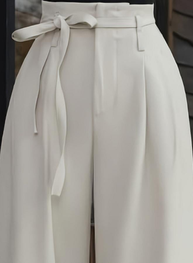 Take Two Beige Wide Leg Trousers with Tie Waist - Image 3