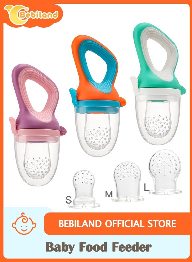 Bebiland 3 PCS Food Feeder Pacifiers with 3 Interchangeable Mesh Pouches Bags, Baby Fruit Feeder Weaning Dummies Set, Teething Dummy for Babies Infant Toddlers(Blue/Green/Yello)  - Image 1
