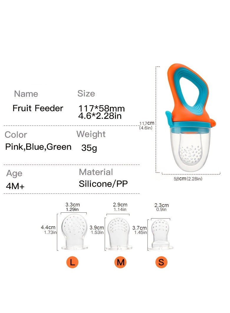 Bebiland 3 PCS Food Feeder Pacifiers with 3 Interchangeable Mesh Pouches Bags, Baby Fruit Feeder Weaning Dummies Set, Teething Dummy for Babies Infant Toddlers(Blue/Green/Yello)  - Image 2