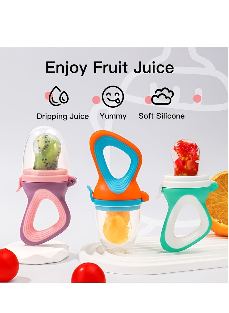 Bebiland 3 PCS Food Feeder Pacifiers with 3 Interchangeable Mesh Pouches Bags, Baby Fruit Feeder Weaning Dummies Set, Teething Dummy for Babies Infant Toddlers(Blue/Green/Yello)  - Image 3