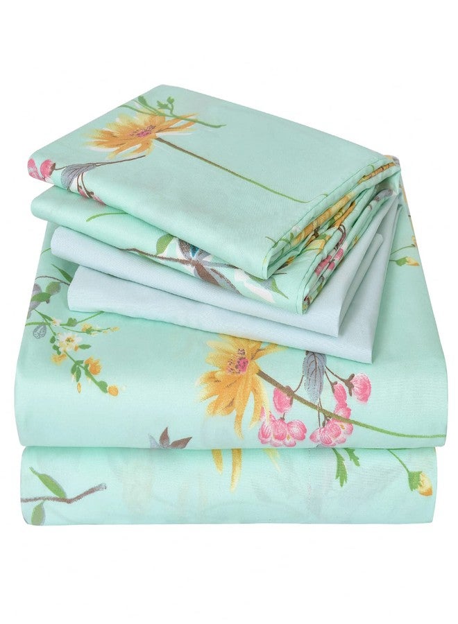 JSD Green Floral Sheet Set King Size 6 Piece, Soft Boho Printed Microfiber Bed Sheets Extra Deep Pocket, Oeko-TEX Certified - Image 1