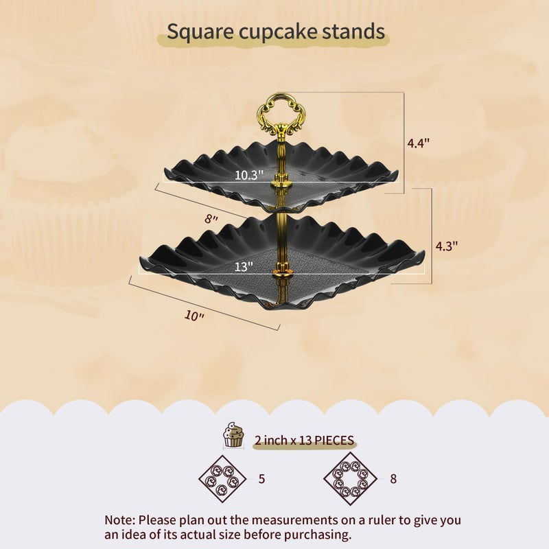 NWK Pack of 10 NWK Cake Stand Set, with 3 x Two-Tier and 3 x Three-Tier Cupcake Stands, 4 x Appetizer Trays, 1 x Tablecloth for Birthday Bridal Baby Shower Party (Black) - Image 3