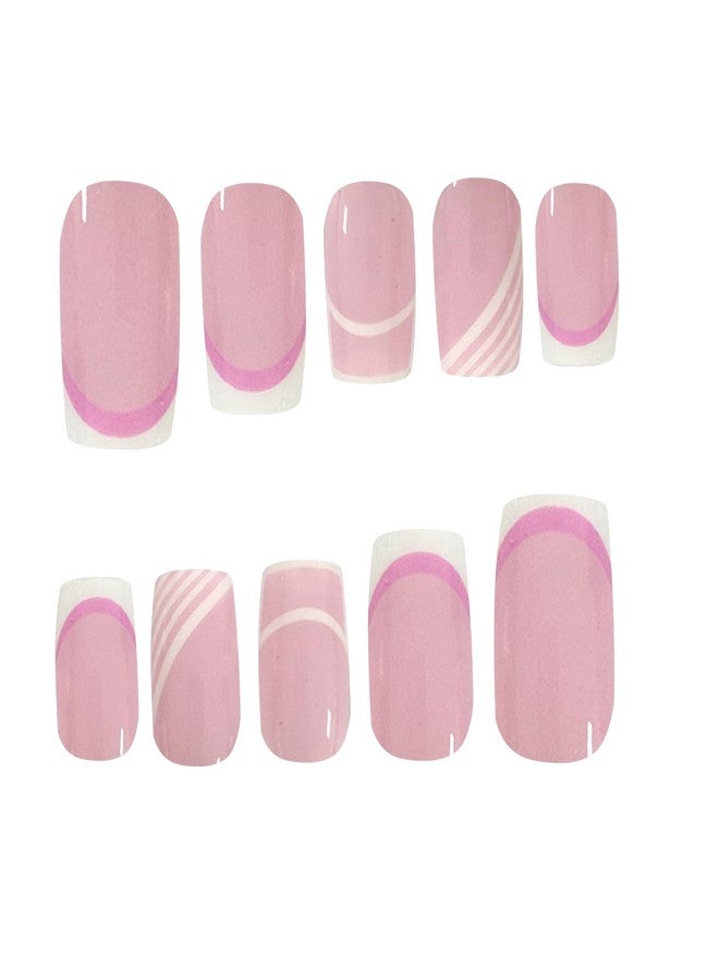 YOSOMK Gel Nail Stickers for Women, Pink White French Nail Strips, UV Free, 16 Nails Wraps White Line Patteren, Includes 1 Nails File, 1 Wooden Stick and 2 Prep Pad - Image 4