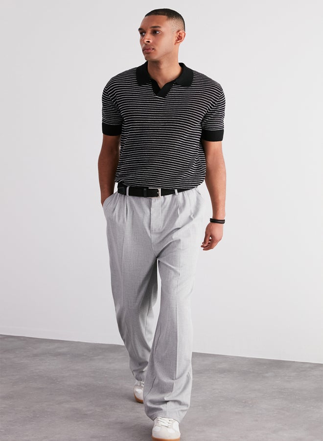 trendyol Black Limited Edition Relaxed Short Sleeve Polo Neck Knitwear T-shirt TMNSS23PO00026 - Image 3