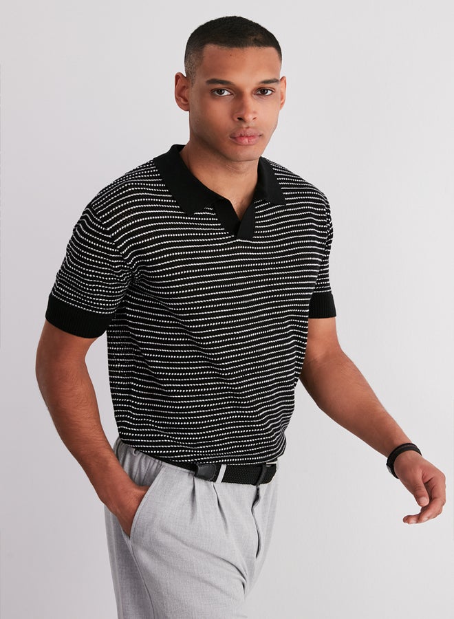 trendyol Black Limited Edition Relaxed Short Sleeve Polo Neck Knitwear T-shirt TMNSS23PO00026 - Image 1