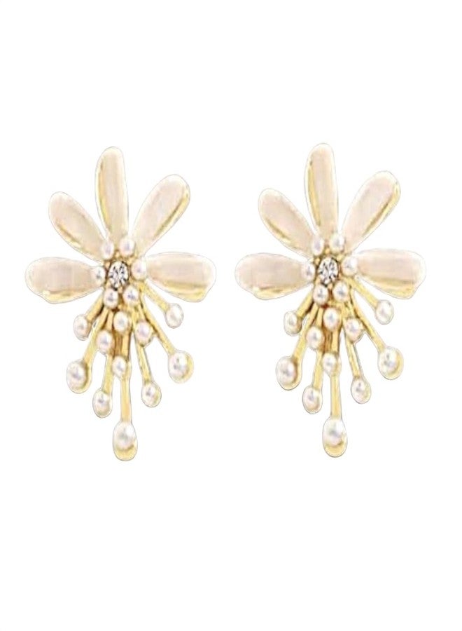 FREEBIES Elegant Floral Pearl Earrings for Women Girls | Stylish Wedding Party Wears Earrings | Lightweight Designer Ethnic Jewellery - Image 1