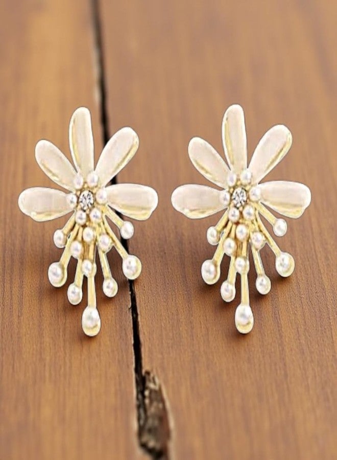FREEBIES Elegant Floral Pearl Earrings for Women Girls | Stylish Wedding Party Wears Earrings | Lightweight Designer Ethnic Jewellery - Image 2