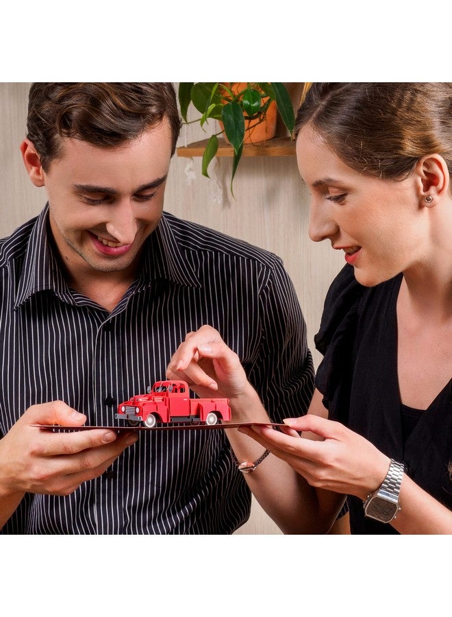 Paper Love 3D Classic Red Truck Fathers Day Pop Up Card Gift For Dad Husband Anyone 5" X 7" Cover Includes Envelope And Note Tag - Image 3