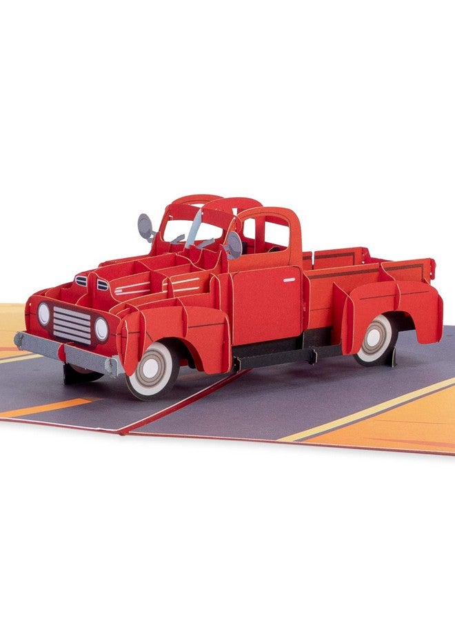 Paper Love 3D Classic Red Truck Fathers Day Pop Up Card Gift For Dad Husband Anyone 5" X 7" Cover Includes Envelope And Note Tag - Image 1