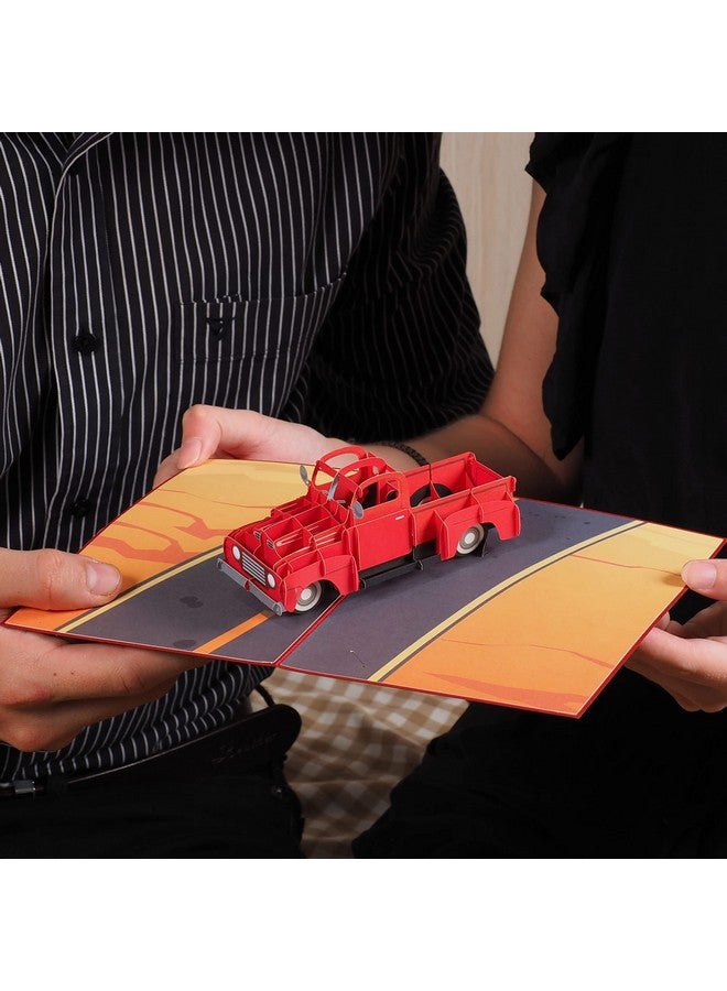 Paper Love 3D Classic Red Truck Fathers Day Pop Up Card Gift For Dad Husband Anyone 5" X 7" Cover Includes Envelope And Note Tag - Image 4