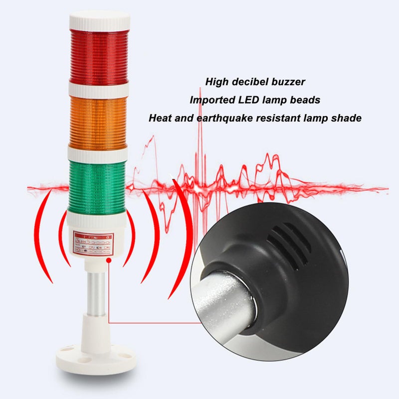برج إشارات LED مصطوب 220 فولت - مصباح مؤشر عمودي إنذان صناعي ثلاث طبقات مع جرس صوتي لآلات تحكم رقمي (CNC) - Image 5