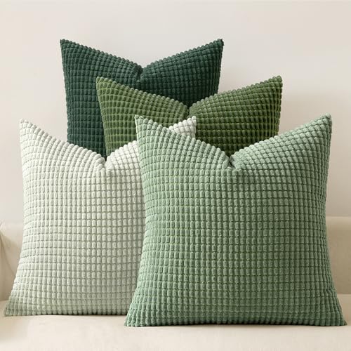MIULEE Sage Green Pillow Covers 18x18 Inch Set of 4 Boho Farmhouse Home Decor Spring Mordern Nordic Throw Pillows Covers Summer Soft Corduroy for Couch Bed Sofa Living Room Forest Green - Image 1