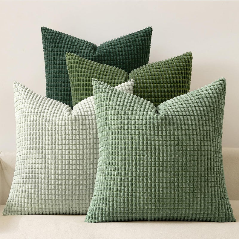 MIULEE Sage Green Pillow Covers 18x18 Inch Set of 4 Boho Farmhouse Home Decor Spring Mordern Nordic Throw Pillows Covers Summer Soft Corduroy for Couch Bed Sofa Living Room Forest Green - Image 2