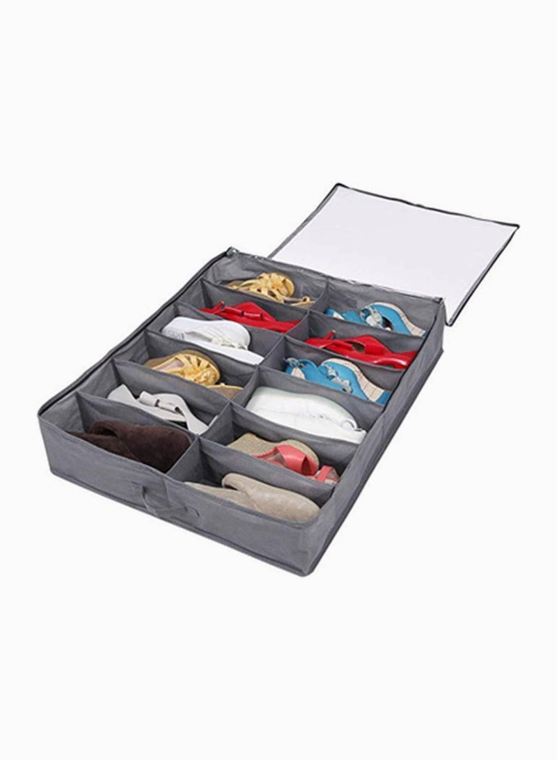 Zikra Organizing Bins Under Bed Shoes Tidy Organiser Foldable Fabric Holder Closet Large Heavy Duty Underbed Storage Bag with Clear Lid 80 x 63 x 15 cm Grey Pattern 12 Pockets x 2 - Image 4